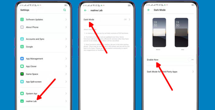 Dark Mode Realme ColorOS 6
