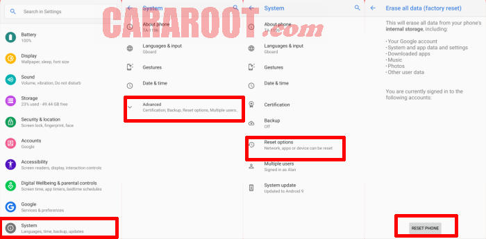 Factory Reset Nokia via Settings
