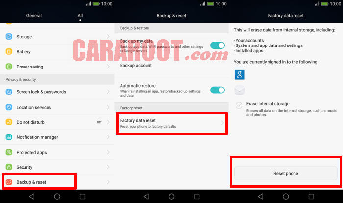 Reset Huawei Android Lollipop