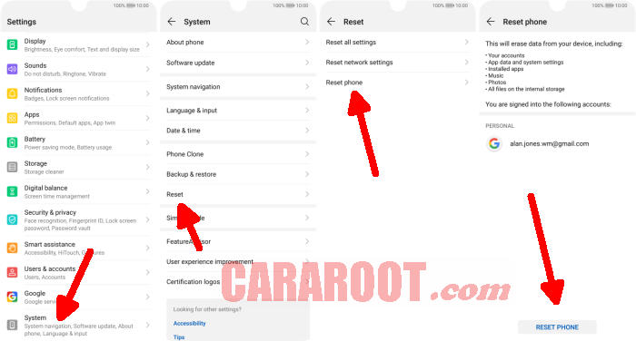 Reset Huawei Android Oreo Pie