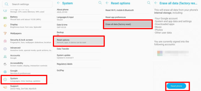 Cara Reset Asus Zenfone via Pengaturan