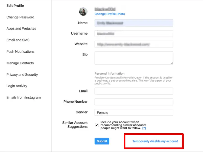 Menonaktifkan Sementara instagram