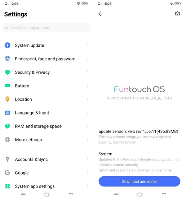 Pengaturan Update OS Vivo