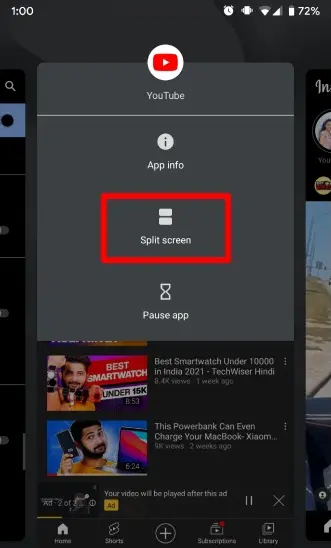 opsi Split Screen Advan