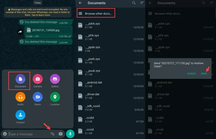 Kirim Foto WA Melalui Dokumen Android