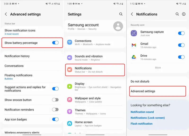 Menampilkan Persentase Baterai di Status Bar Samsung