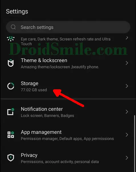 Pengaturan Penyimpanan Infinix