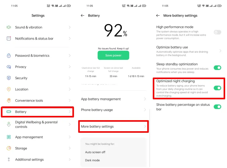 Fitur Pengisian daya malam hari yang dioptimalkan Oppo