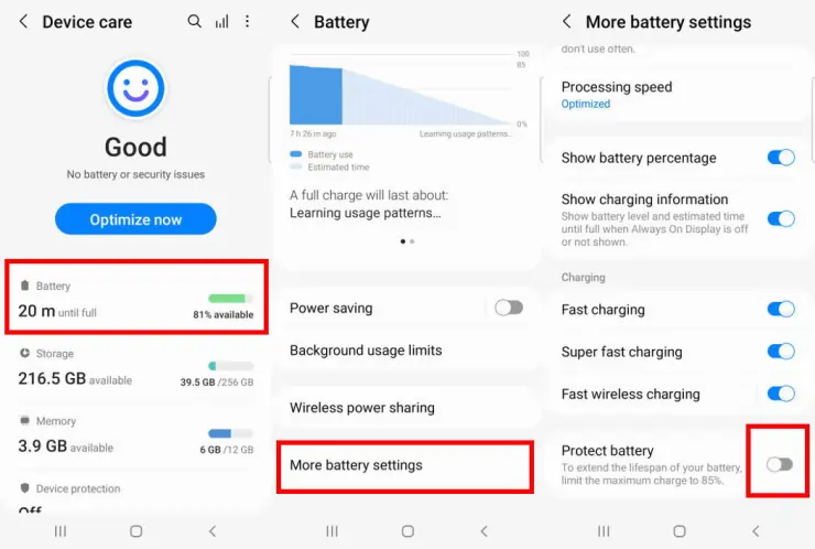Nonaktifkan Fitur Protect Battery