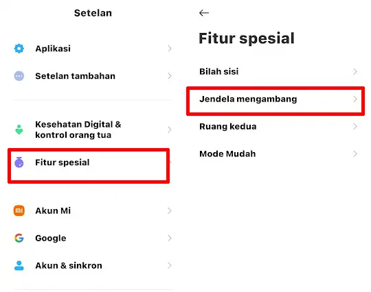 Pengaturan Jendela Mengambang Xiaomi