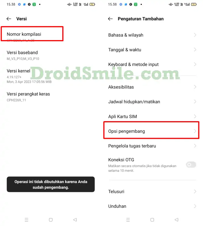 Aktifkan Opsi Pengembang Realme