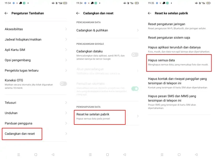 Factory Reset via Pengaturan Oppo A53