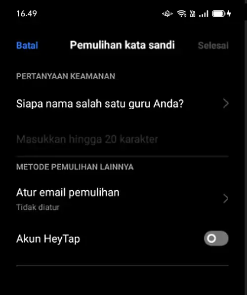 Atur Kata Sandi dan Pertanyaan Keamanan