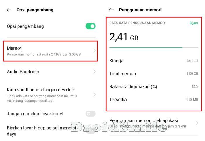 Fitur Memori di Opsi Pengembang Oppo