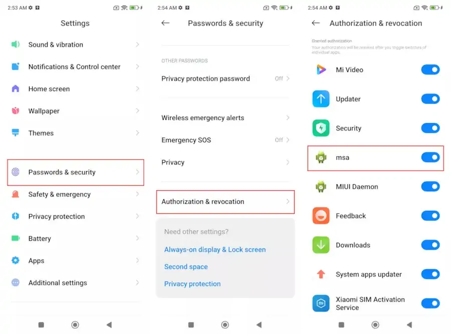 Nonaktifkan aplikasi MSA di Xiaomi