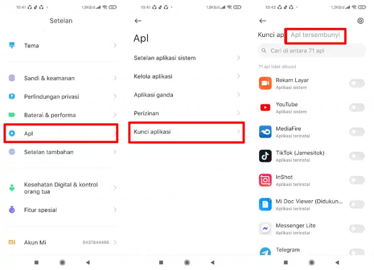 Cara menyembunyikan aplikasi di Xiaomi melalui menu pengaturan