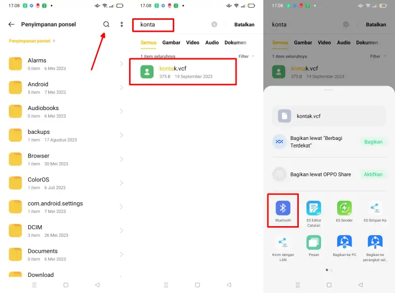 Kirim Kontak Melalui Bluetooth