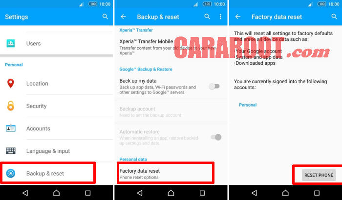Cara Reset Sony Xperia Di Pengaturan